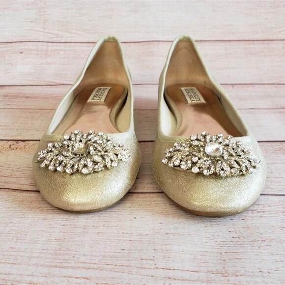 Badgley Mischka Metallic Leather Embellished Flats - Picture 7 of 11